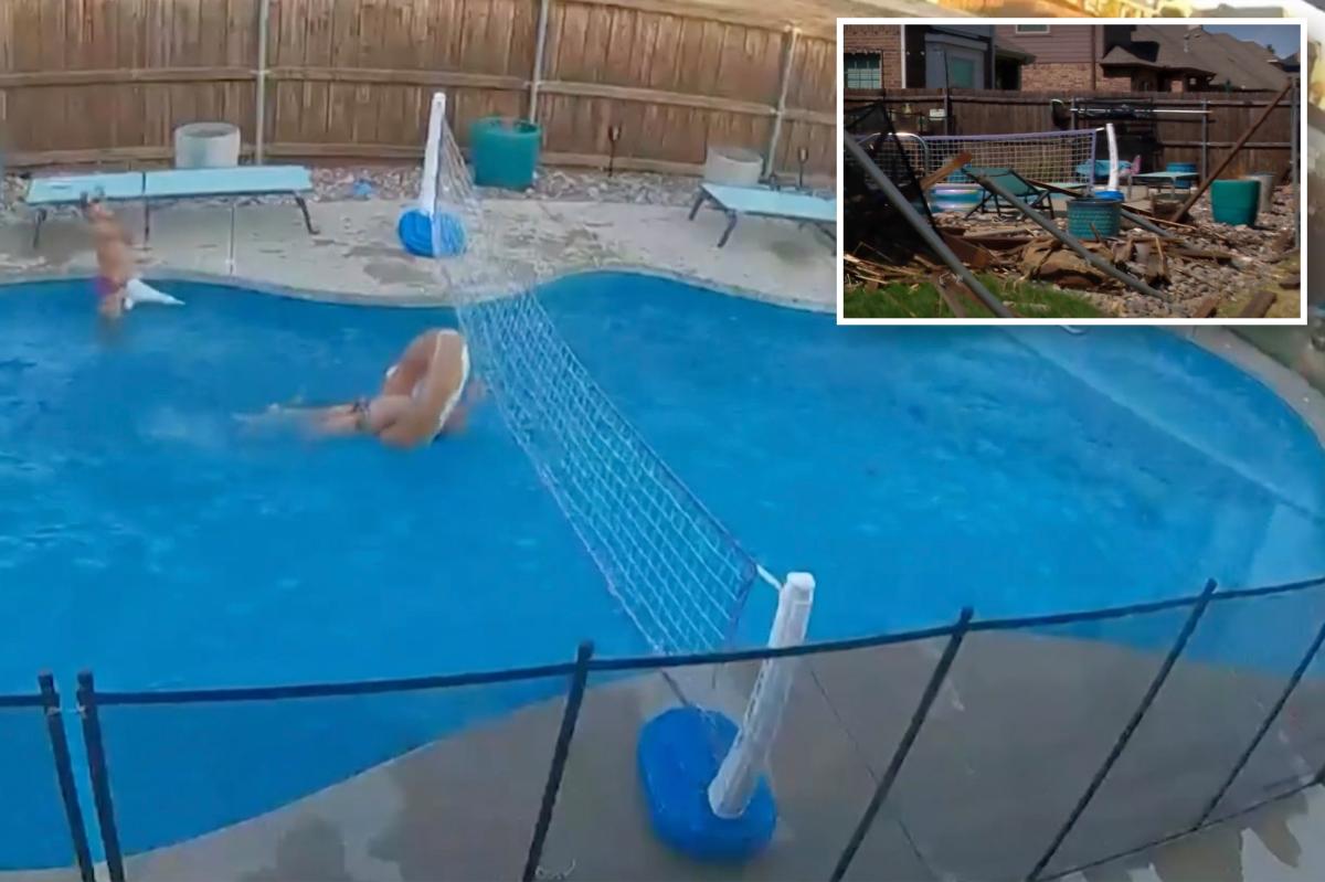 Wild video shows moment car smashes through Texas backyard — narrowly missing kids playing in pool
