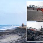 California beach swallowed by furious surf as Labor Day weekend crowds face parking nightmare
