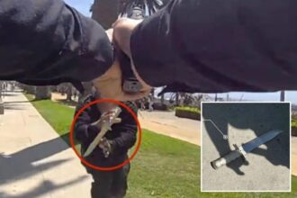 Chilling bodycam footage shows knife-wielding madman charge at police in Santa Monica
