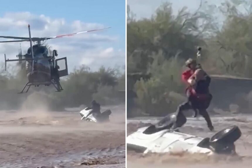 Arizona sheriff’s helicopter crew rescues man stranded atop overturned truck in rapidly rising floodwaters